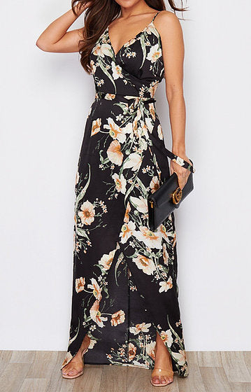 Mia Wrap Maxi Dress Black Floral Print