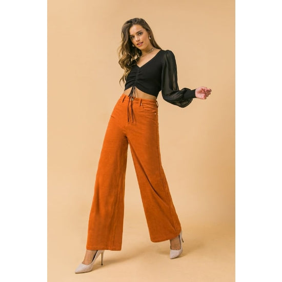 Wide Leg Corduroy Trousers in Rust Flying Tomato Libre London